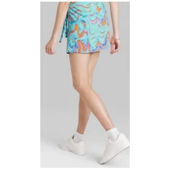 Wild Fable  Mesh Wrap Skirt -Aqua / Orange Waves   Women’s size small NWT - Picture 2 of 4